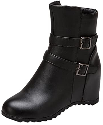 Stivaletti Da Donna Con Zeppa Interna Stivali Eleganti In Pelle Con Doppia Fibbia Stivaletto Da Cena Leggere Stivale Cerniera Laterale In Tinta Unita Alla Scarpe Durevoli Antiscivolo Per Festa