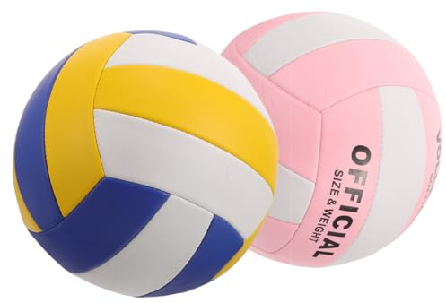 SOPOTUTU Lot de 2 Ballons de Volley-Ball D'entraînement Souples Taille 5, Coutures Machine, 2.0 Mm D'épaisseur, Couleurs Blanc Bleu Jaune, pour Volley-Ball en Salle et Compétition