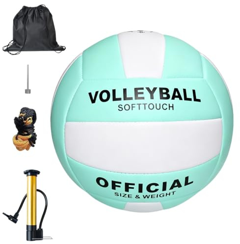 XEERUN Volleyball Official Size 5, Girls Volleyball, Waterproof Volleyball Ball with Pump, Ball Bag, Mesh Bag, Soft Beach Volleyball for Outdoor Indoor, Beach, Gym, Youth Juniors and Teens (Green)