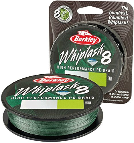 Berkley Whiplash 8 geflochtene Angelschnur – 100 Prozent Dyneema 8-faches Geflecht für Salzwasser- und Süßwasserangeln, Grün, 47.1kg | 104lb| 150m