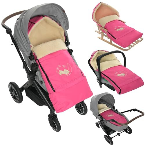 Winter Fußsack für Kinderwagen Babyschale Schlittensack Lammwollesack Baby Fußsack Kuschelsack Winterfußsack 40 x 90/110 cm (Rosa)
