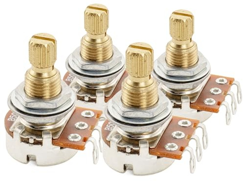 Musiclily Pro B500K Mini Pots Brass Metric Split Standard Shaft 9.5mm Linear Taper Potentiometers for LP SG Style Electric Guitar Bass (Set of 4)