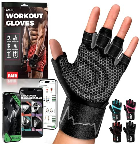 MhIL Workout Gloves for Men – Comfortable Gym Gloves for Men with Enhanced Grip for Safety and Hand Protection – Weight Lifting Protection with Wrist Wraps Support for Performance Boost and Style