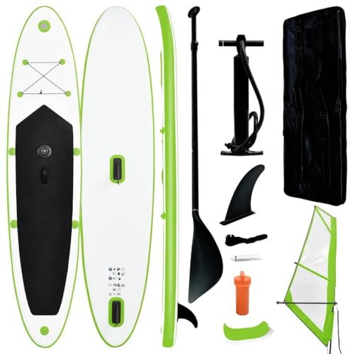 vidaXL Set Tavola Gonfiabile da SUP con Vela Verde e Bianco