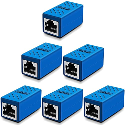Greluma 6 st RJ45 koppling,nätverkskoppling,ethernet anslutningar,skärmad in-line koppling för Cat7/Cat6/Cat5e/Cat5 ethernet kabel förlängningskontakt-hona till hona (blå)