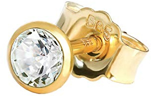 NKlaus Einzel Ohrstecker 3,5mm Gelbgold 585 14 Karat Gold Ohrring Kristall Zirkonia Weiß 1766