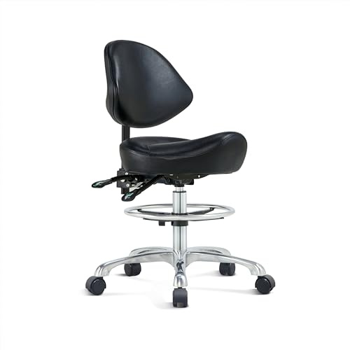 Kastele Saddle Chair Rolling Saddle Stool with Back Support, Esthetician Chair Ergonomic Saddle Chair for Dental Hygienist, Doctor, Medical, Salon