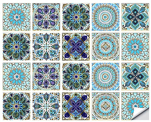 Adesivi per Piastrelle Bagno e Cucina 20 Pz 10x10 cm - Decorazione mura Adesivi stile marocchino impermeabili per arredamento bagno cucina fai da te (Type 2)
