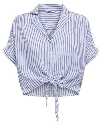 ONLY Women's ONLPAULA Life S/S TIE WVN NOOS T-Shirt, Cloud Dancer/Stripes: Blue Stripes, L, Cloud Dancer/Stripes: Blue Stripes, Large
