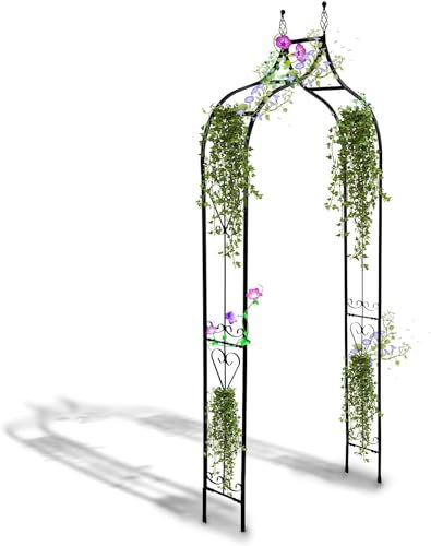 SCENDOR Arch Trellis 14.2 L x 46.5 W x 98.4 H, Black Iron Arbour, Courtyard Arbor Trellis for Various Climbing Plants Rose, Outdoor Archway Wedding Ceremony Party