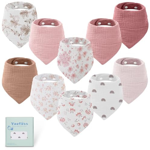 Yoofoss Baby Dreieckstuch 10 Stück Lätzchen 6 Lagig Super Saugfähig Halstuch Baumwolle Musselin Sabberlätzchen Spucktuch für Säugling Kleinkinder Jungen Mädchen