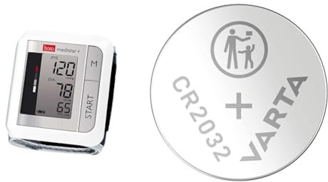 boso medistar+ – Handgelenk Blutdruckmessgerät mit Speicher für 90 Messungen & VARTA Batterien Knopfzellen CR2032