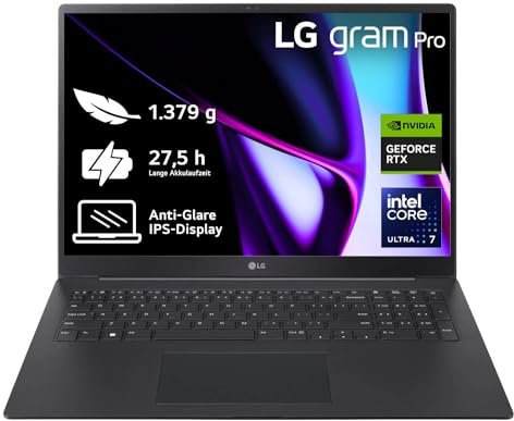 2024 LG gram Pro 17 Zoll Notebook - 1379g Intel Core Ultra7, NVIDIA RTX3050 Laptop (32GB RAM, 2TB Dual SSD, 27h Akkulaufzeit, IPS Panel Anti-Glare Display, Win 11 Pro) - Schwarz