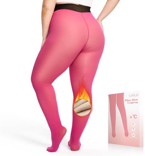 UISLII Plus Size Fleece Lined Tights for Women(Pink,X-Large-XX-Large Petite)