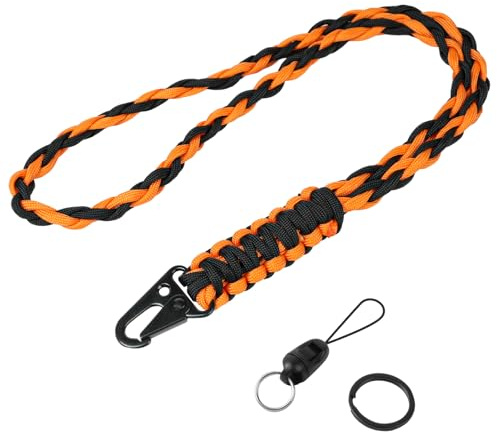 Vicloon Paracord Lanyard Neck Strap With Metal Key Rings and Phone Ring for ID Badge Holder Keys (Orange Black)