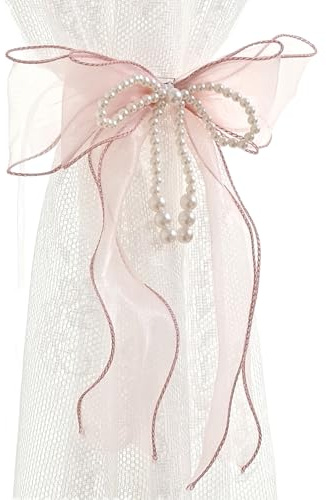 PANGBOER Elegantes alzapaños de cortina con lazo de perlas artificiales para dormitorio, sala de estar, boda, fiesta, decoración del hogar