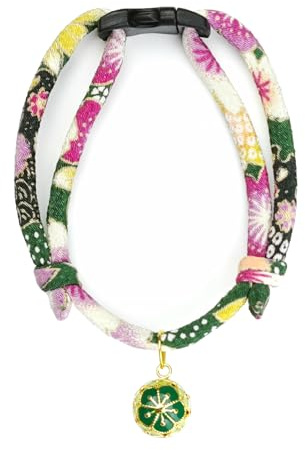 PetsMeow Breakaway Cat Collar. Japanese Plum Blossom Bell & Chic Kimono Design, Soft Adjustable Kitten Collar for Boys & Girls