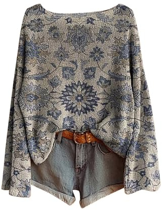 Chanpning Pull Femme Hiver Col Rond Pulls en Tricot Chic Et Elegant Imprimé Léger Pull Cachemire Hiver Chaud Décontractés Sweater Pas Cher Ample Pullover Manches Longues Oversize Vêtements