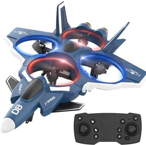 HOLYFUN Foam Fighter Jet Drone for Kids, RC Plane Easy to Fly Remote Control Airplane with Auto Hovering, 360° Flip and 2 Batteries (12 Mins Flight)