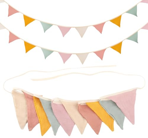 5.2M Fabric Bunting Banner, 20PCS Double-Sided Colorful Cotton Triangle Garland, Soft Pastel Fabric Bunting Flags for Nursery Birthday Party Baby Shower Weddings Pastel Bedroom Decoration