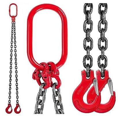 Élingue à chaîne, Élingue de chaîne, capacité 2T 3T Élingue de chaîne 5/16 X 6' Double jambe avec crochet en acier Acier allié de qualité 80 très résistant for le levage ou le déplacement(2 Ton 2M)