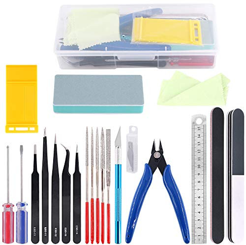 Rustark Juego de 21 herramientas básicas de modelador, kit de herramientas de construcción para construcción de coches Gundam