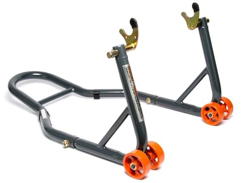 Motorcycle Paddock Stand Rear Wheel with V-Adapters Heavy Duty Grey Orange