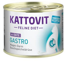 Kattovit Gastro mit Ente | 12 x 185g | Katzenfutter für Katzen | Nassfutter für Katzen welches bei gastrointestinalen Erkrankungen unterstützend wirken kann | Niedriger Fettgehalt