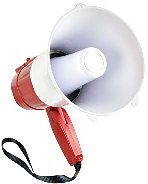 Ex-Pro 15W Rechargeable Handheld Loud Megaphone Speaker with Built-In Microphone, Bluetooth, Siren, Adjustable Volume, 400M Range, Recording/Loop Function and Integrated Carrying Strap - White/Red