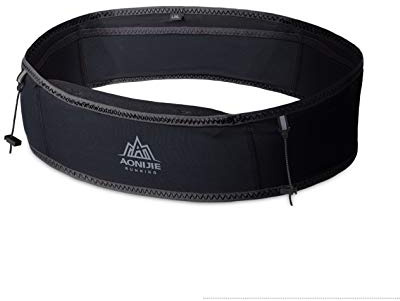 Slim Jogging Running Waist Belt Bag Pack Travel Money Trail Marathon Gym Workout Fitness 6.9 Inch Mobile Phone Holder with 250 Soft Water Bottle (Black, S/M)