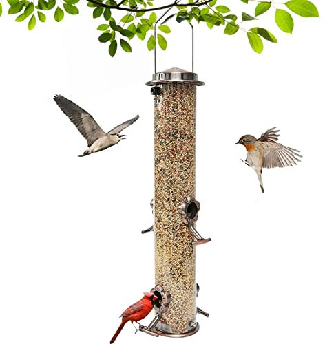 ZPYXBH Mangeoire À Oiseaux Suspendue Stations d'alimentation Distributeur De Nourriture pour Oiseaux Exteurieur avec 4 Points D'approche Colonne Silo d'alimentation pour Oiseaux Décoration Jardin