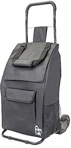 dbest Products Trolley Dolly Compact with Pockets – Foldable Grocery Cart on Wheels – Multi Use Rolling Cart with Removable Bag, Storage Pockets, and Hand Truck Dolly Function, Black