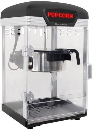 West Bend Stir Crazy Movie Popcorn Popper Gourmet-Popcornmaschine mit Antihaft-Popcorn-Kessel und Popcorn-Löffel, 4 Liter schwarz