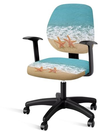 Talayituse Beach Starfish Print Office Computer Chair Covers, Split Stretchable Seat Cover Removable & Washable Rotating Chair Protective Slipcover