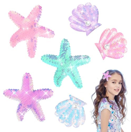 Amabro Pack de 6 Pinzas para el Cabello de Concha de Estrella de Mar, Accesorios para el Cabello con Purpurina, Accesorios para el Cabello, Horquillas con Lentejuelas para Mujeres y Niñas