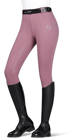 GemRebel Women’s Full Seat Riding Tights for Women – High Waisted Equestrian Breeches with Silicone Grip, Horse Riding Leggings with Deep Pockets Pink Medium