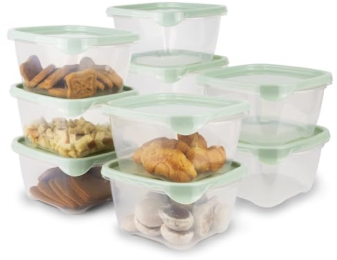 PROFUN Contenitori con coperchio, grandi set di stoviglie per microonde con coperchio, contenitori per congelatore, contenitori di plastica per alimenti, set da 10 contenitori da 1,2 l, colore menta