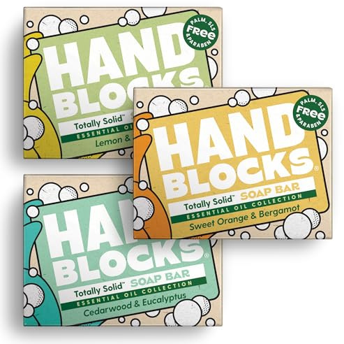 Hand Blocks: Mixed 3 Pack with Essential Oils - Cold Processed Natural Soap Bars - Plastic, Palm, SLS, SLES & Paraben Free