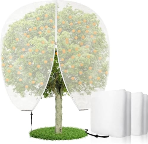 2 reti grandi per alberi da frutto, protezione dagli insetti, rete da giardino con chiusura lampo e cordoncino, rete di protezione dagli insetti e dagli uccelli, per alberi da frutto, cespugli e fiori