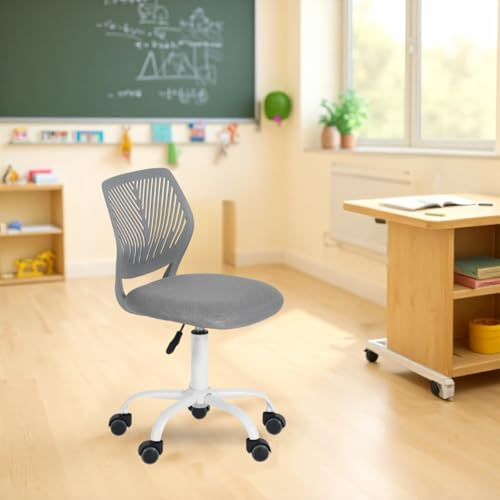 FurnitureR Chaise de Classe Compacte, Siège Ergonomique pour Ecole, Dossier en Maille Respirante, Hauteur Réglable, Chaise de Salle de Dessin pour Enfants, Facile à Déplacer 360°, Gris