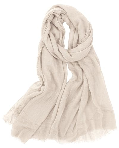 Abeillo Bufanda de mezcla de algodón, estilo vintage, arrugada, chal de lino de color sólido con bordes con flecos, para mujer, 35 x 70 pulgadas, caqui, 95x180 cm