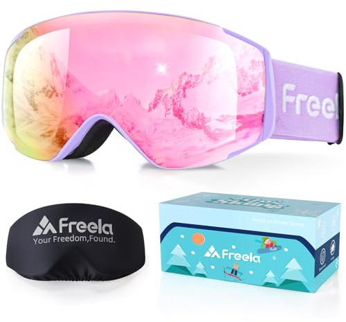 Freela Gafas de esquí para niños de 4 a 6, 10 a 12, 8 a 12, 6 a 14, gafas de snowboard para niños, niñas, niños pequeños, jóvenes, color morado, protección UV, gafas de snowboard para invierno, gafas