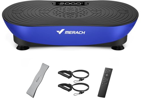 MERACH Plataforma Vibratoria para Entrenamiento Y Modelado, con 99 Niveles De Velocidad, Altavoz Bluetooth Integrado, Pantalla Táctil Led Y Cordones Elásticos (Azul)