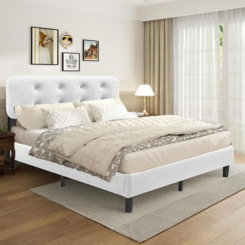 YIDATONG Struttura Letto Matrimoniale 160x200 cm in Metallo, Telaio del letto Rete a Doghe in Legno e Spazio Contenitore, Facile da Assemblare, Testiera letto Imbottita per Camera da Letto