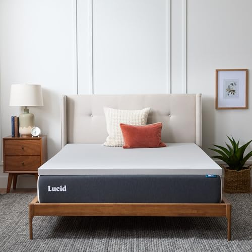 LUCID 2 Inch Bamboo Charcoal Memory Foam Mattress Topper - Queen