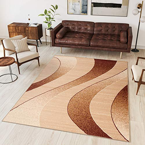 TAPISO Dream Teppich Wohnzimmer Modern Wellen Streifen Beige Hellbraun Creme Leicht Meliert Schlafzimmer Esszimmer Gästezimmer ÖKOTEX 300 x 400 cm