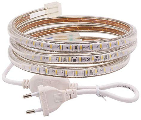 XUNATA 220V Tiras LED, SMD 3014 120LEDs/m, IP67 Impermeable, Escalera de Techo Blancas Tira de LED Cocina Cable Luces LED (Blanco frio, 1m)