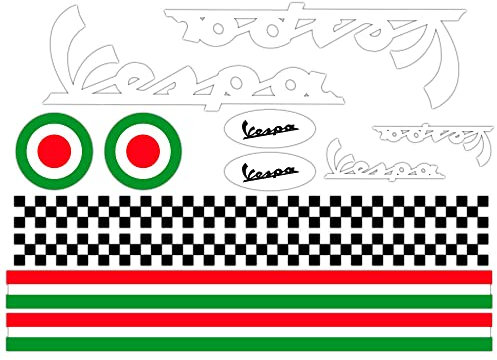 GamesMonkey Mas Di Vitale Maria Ditta Individuale Aufkleber Helm Set Vespa Weiß Streifen Italien Helmet Vinyl Poliert Sortiert in Vinyl