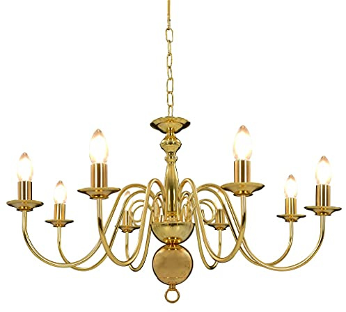 vidaXL Kronleuchter Hängeleuchte Hängelampe Pendelleuchte Pendellampe Deckenlampe Lüster Deckenleuchte Lampe Leuchte Wohnzimmer Golden 8xE14-Fassungen