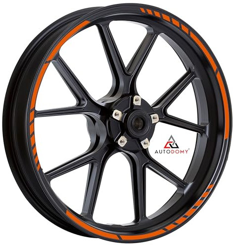 Autodomy Pack 6 Units Wheel Rim Stickers Desing Sport | Complete set for 2 Motorcycle Wheel Stripes 15 to 19 Resistant Rain and UV | Motorbike Stickers Orange